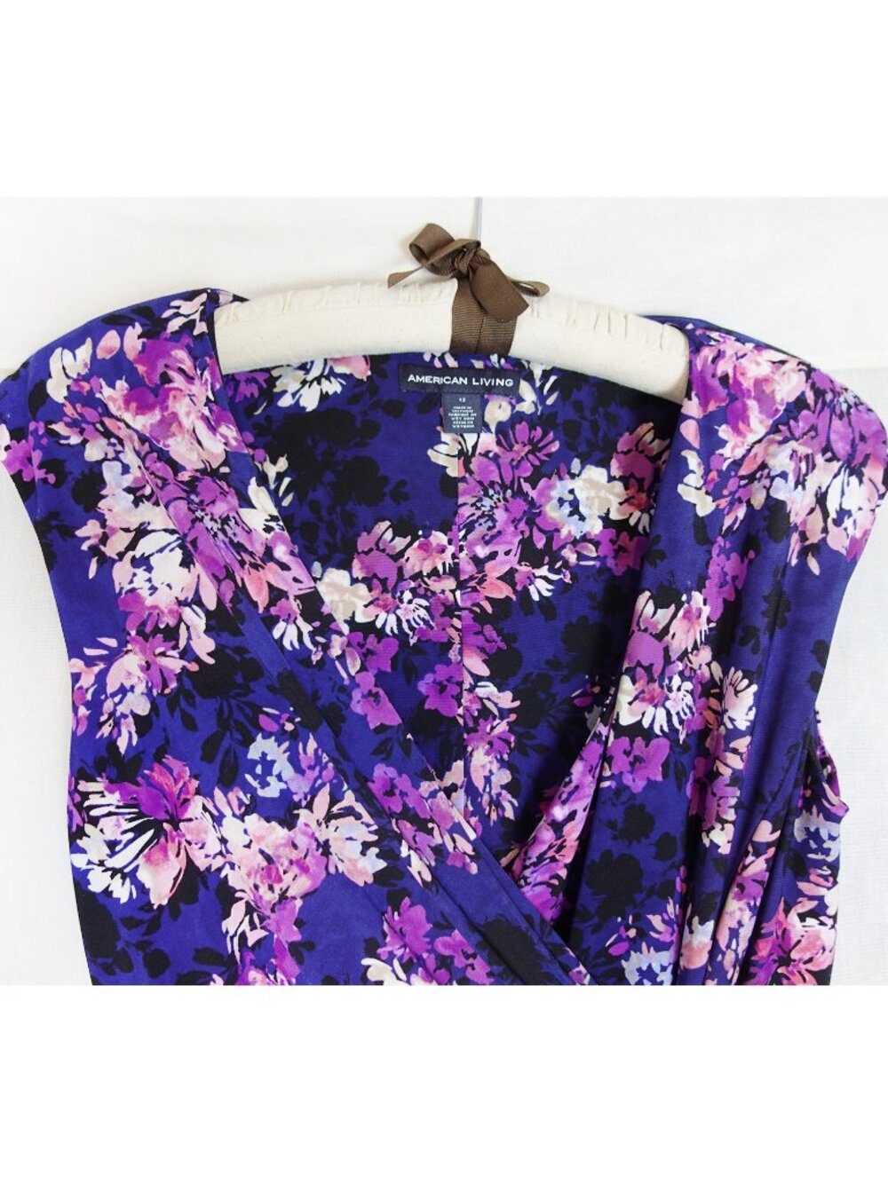 American Living Navy Floral Faux Wrap Ruffle Dress Size 12 - Picture 4 of 8